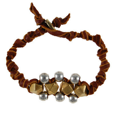 MB235 - Knotted Deerskin Leather and Metal Beads Bracelet