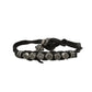 Black Leather Bracelet with Silver Faceted Beads and Donut Rings