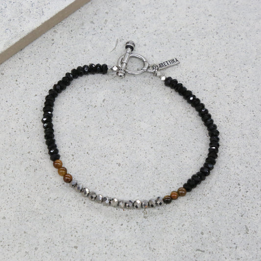 The Dirty Work Bracelet in Tiger's Eye and Black Crystal