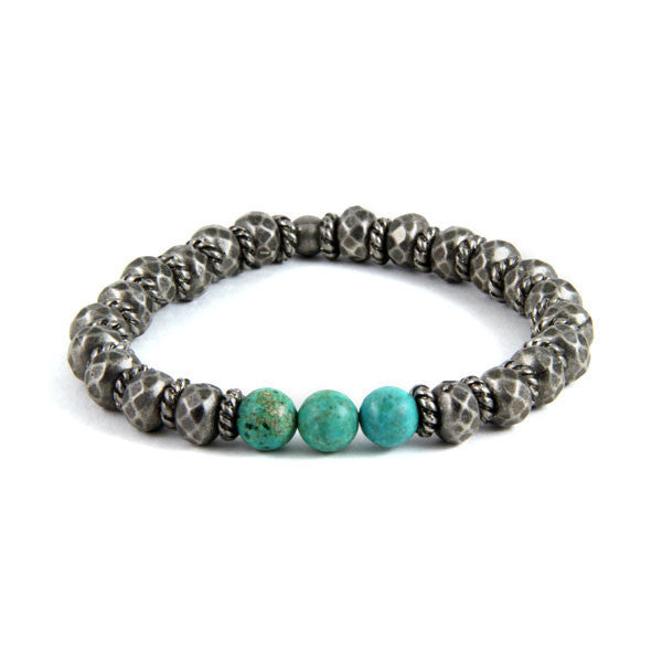 Triple Turquoise and Faceted Donut Beads Stretch Bracelet
