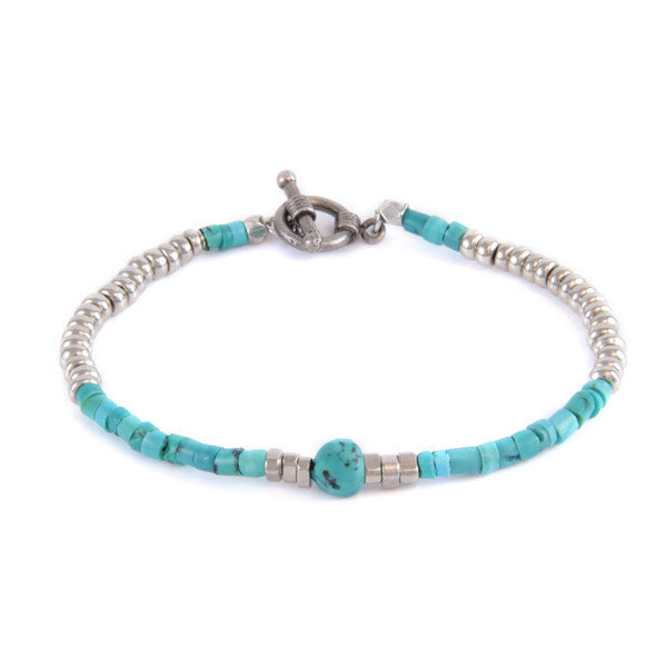 Turquoise Heishi Bead and Turquoise Nugget Combo with Metal Beads Toggle Bracelet
