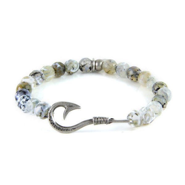 Fisherman's Hook Green Faceted Beads Stretch Bracelet