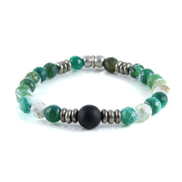 Green Marble Bead with Single Accent Bead Stretch Bracelet