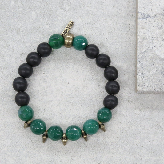 Truth or Dare Black and Green Agate Stretch Bracelet