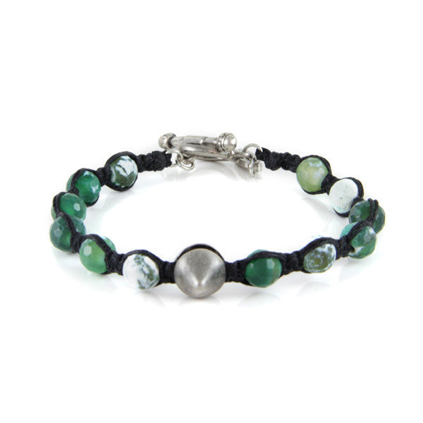 Faceted Marble Bead with Single Spike Irish Waxen Linen Toggle Bracelet