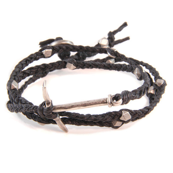 Miner's Pick Ax Braided Black Irish Linen Wrap Around Bracelet