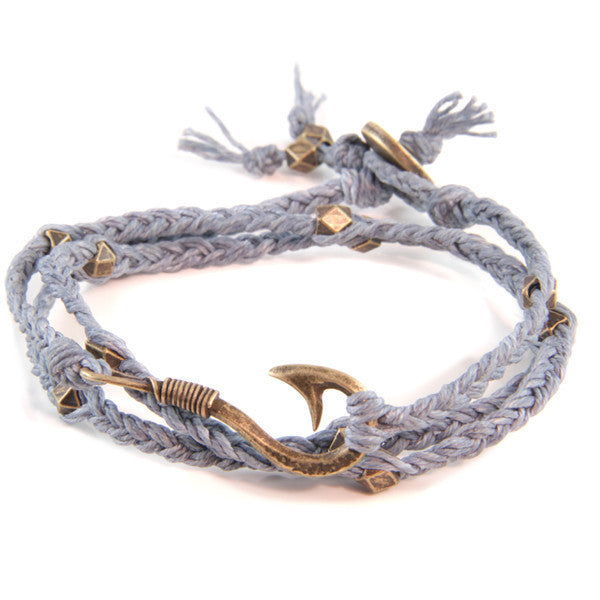 Fisherman's Hook Braided Grey Irish Linen Wrap Around Bracelet