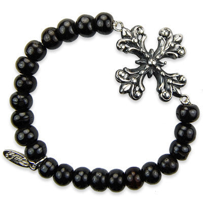 MB316 - Flower Cross Elastic Bead Bracelet