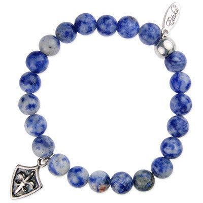 MB321 - Fleur De Lys Pendant Charm Semi Precious Stone Ball Stretch Bracelet