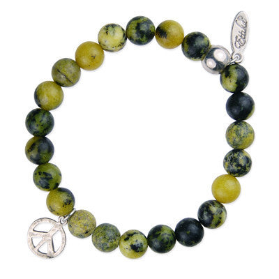 MB323 - Peace Pendant Charm Semi Precious Stone Ball Stretch Bracelet