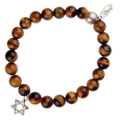 MB325 - Star of David Pendant Charm Semi Precious Stone Ball Stretch Bracelet
