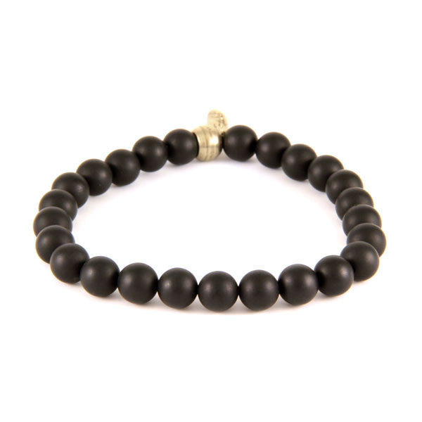 Black Agate Semi Precious Stone Stretch Bracelet