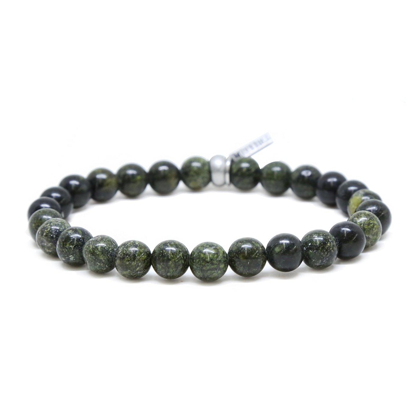 Army Green Stone and Silver Ox Elastic Bracelet