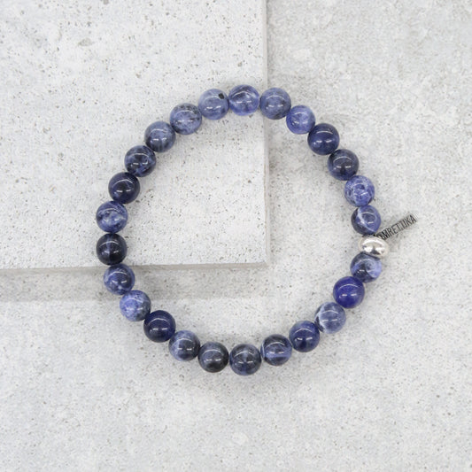 Galaxy Sodalite Beaded Bracelet with Silver Ox