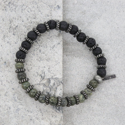 Walking Brave Bracelet in Russian Serpentine and Lava Stone