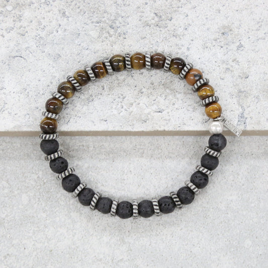 Walking Brave Bracelet in Tiger's Eye and Lava Stone