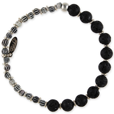 MB332C - Tiny Bone and Lava Bead Stretch Bracelet