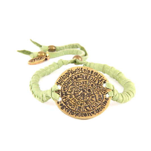 Ettika Adjustable Deerskin Leather Bracelet with Phaistos Coin Charm