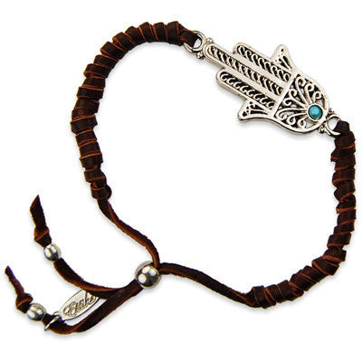 Adjustable Deerskin Leather Bracelet with Hamsa Charm