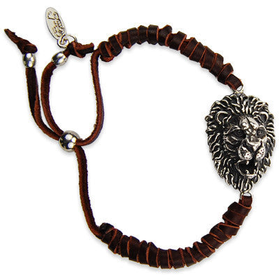MB384 - Adjustable Deerskin Leather Bracelet with Lionhead Charm
