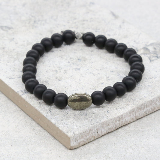 Simple Plan Bracelet in Pyrite, Onyx and Antique Silver