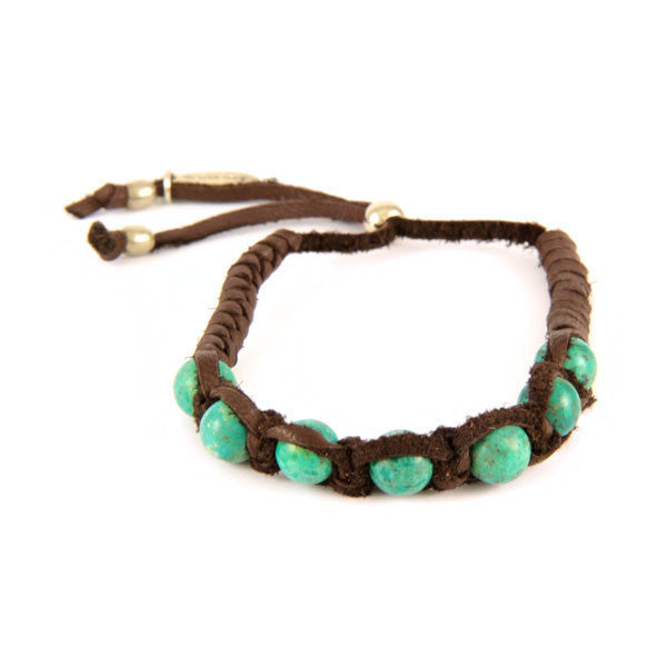 Turquoise Semi Precious Beaded Deerskin Leather Adjustable Bracelet