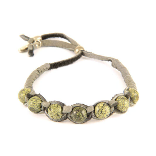 Russian Serpentine Semi Precious Beaded Deerskin Leather Adjustable Bracelet