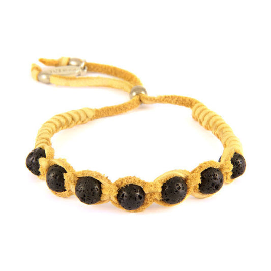 Lava Bead Semi Precious Beaded Deerskin Leather Adjustable Bracelet