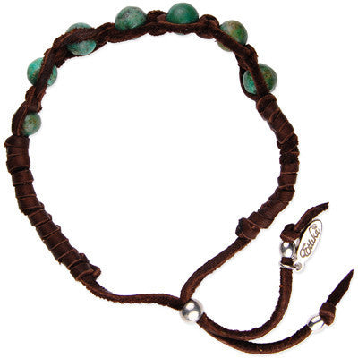 MB390A - Turquoise Semi Precious Stone Deerskin Adjustable Bracelet