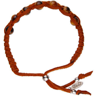 MB390B - Tigers Eye Semi Precious Stone Deerskin Leather Adjustable Bracelet