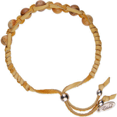 MB390E - Jasper Semi Precious Stones Deerskin Leather Adjustable Bracelet
