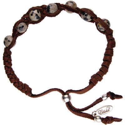 MB390G - Dalmatian Semi Precious Stones Deerskin Leather Adjustable Bracelet