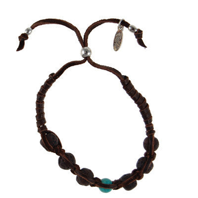 MB391 - Rudrani and Turquoise Bead Deerskin Leather Adjustable Bracelet