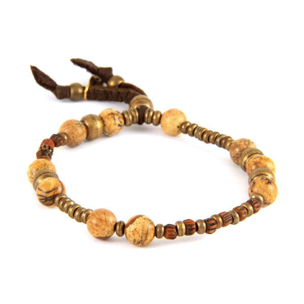 Jasper Semi Precious Stones and Tiny Bone Bead Stretch Bracelet