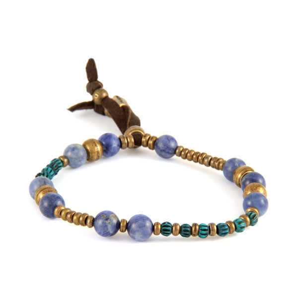 Sodalite Semi Precious Stones and Tiny Bone Bead Stretch Bracelet