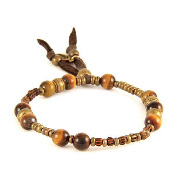 Tiger's Eye Semi Precious Stones and Tiny Bone Bead Stretch Bracelet