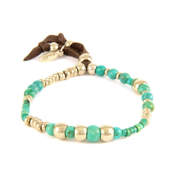 Turquoise Semi Precious Stones and Tiny Bone Bead Stretch Bracelet