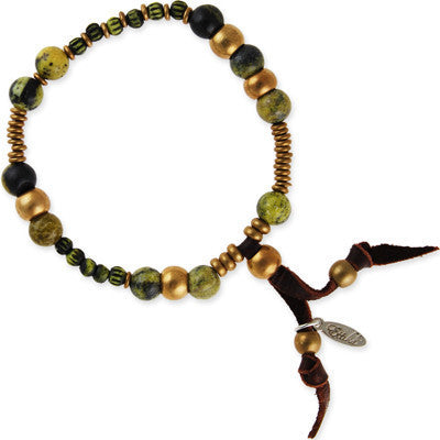 Yellow Turquoise Semi Precious Stones and Tiny Bone Bead Stretch Bracelet