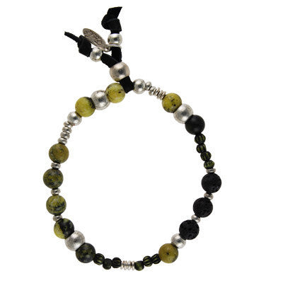 MB393D - Semi Precious Stones and Tiny Bone Bead Stretch Bracelet