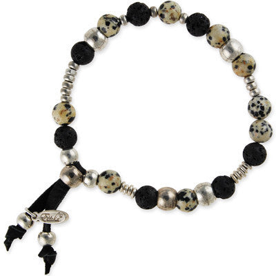MB394G - Lava Bead and Dalmatian Bead Stretch Bracelet