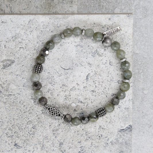 Grey Dawn Elastic Bracelet with Labradorite and Antique Silver