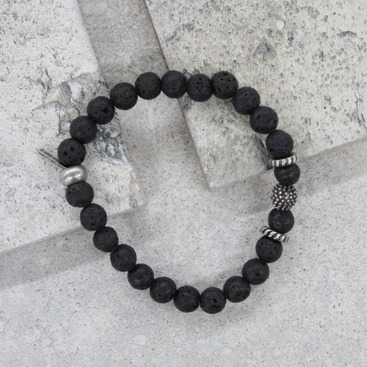 Straight Shooter Bracelet in Lava Beads and Silver Ox