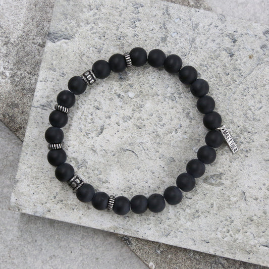 Built Bold Bracelet in Black Agate and Silver Ox