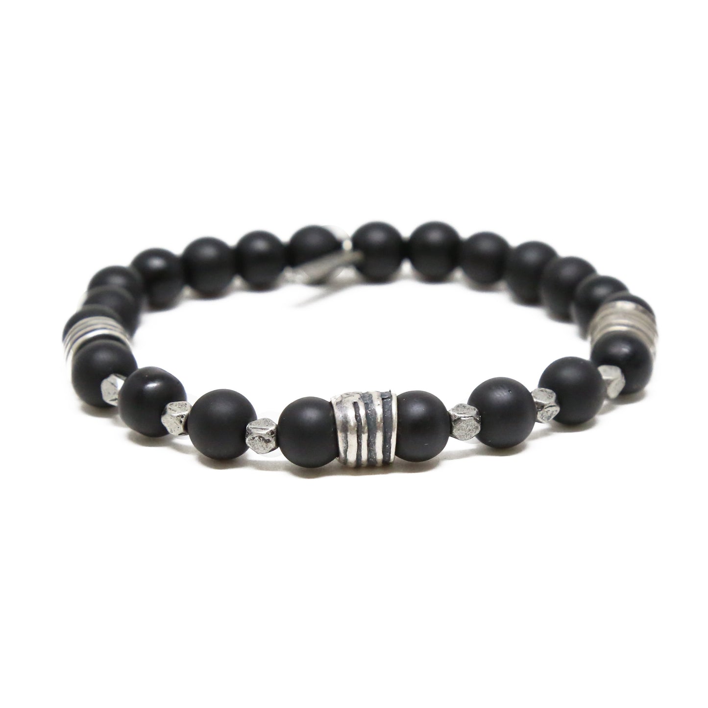 Mistaken Identity Bracelet in Black Agate and Silver Ox