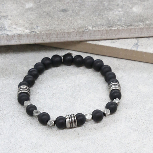 Mistaken Identity Bracelet in Black Agate and Silver Ox