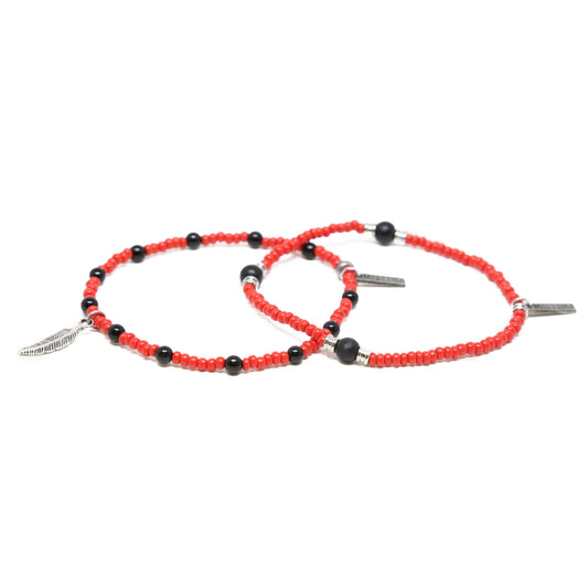 The Brotherhood Bracelet Set in Red and Silver Ox