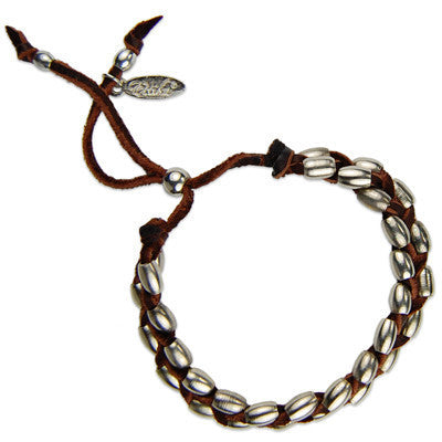MB570 - Dual Barrel Bead Strand Intertwined Deerskin Leather Bracelet