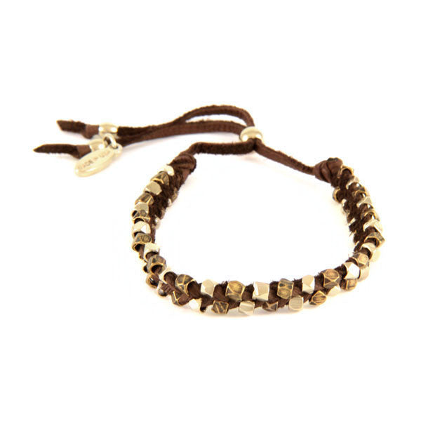 Multi-Color Faceted Bead Strand Intertwined Deerskin Leather Bracelet