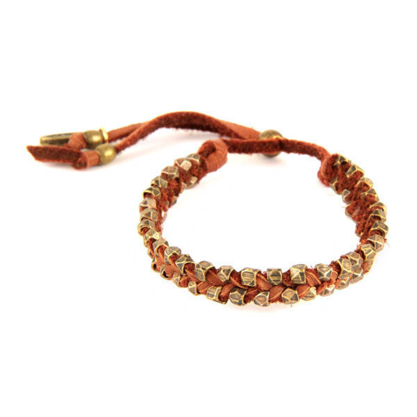 Single Color Faceted Bead Strand Intertwined Deerskin Leather Bracelet