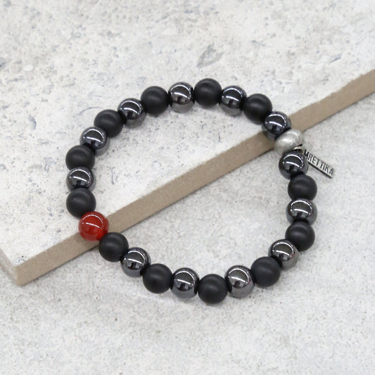 Short Notice Bracelet in Black, Carnelian and Silver Ox